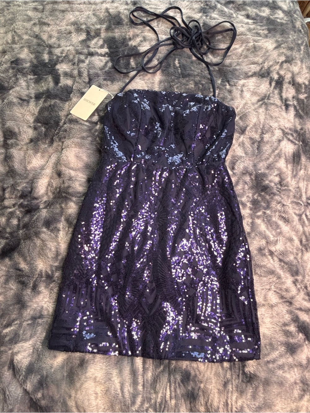 INEWER NWT Strapless Sequin Party Dress in Deep Purple